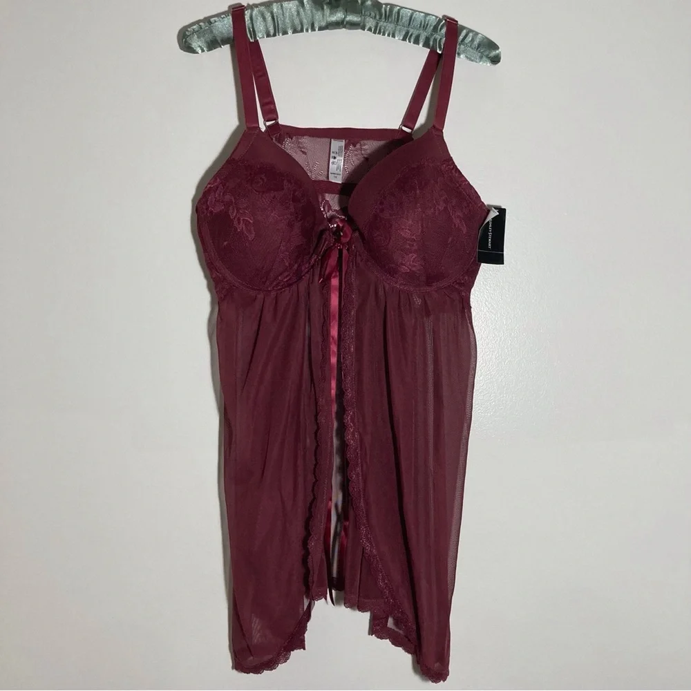 Ashley Stewart Burgundy Lace Bra Chemise - Picture 1 of 12
